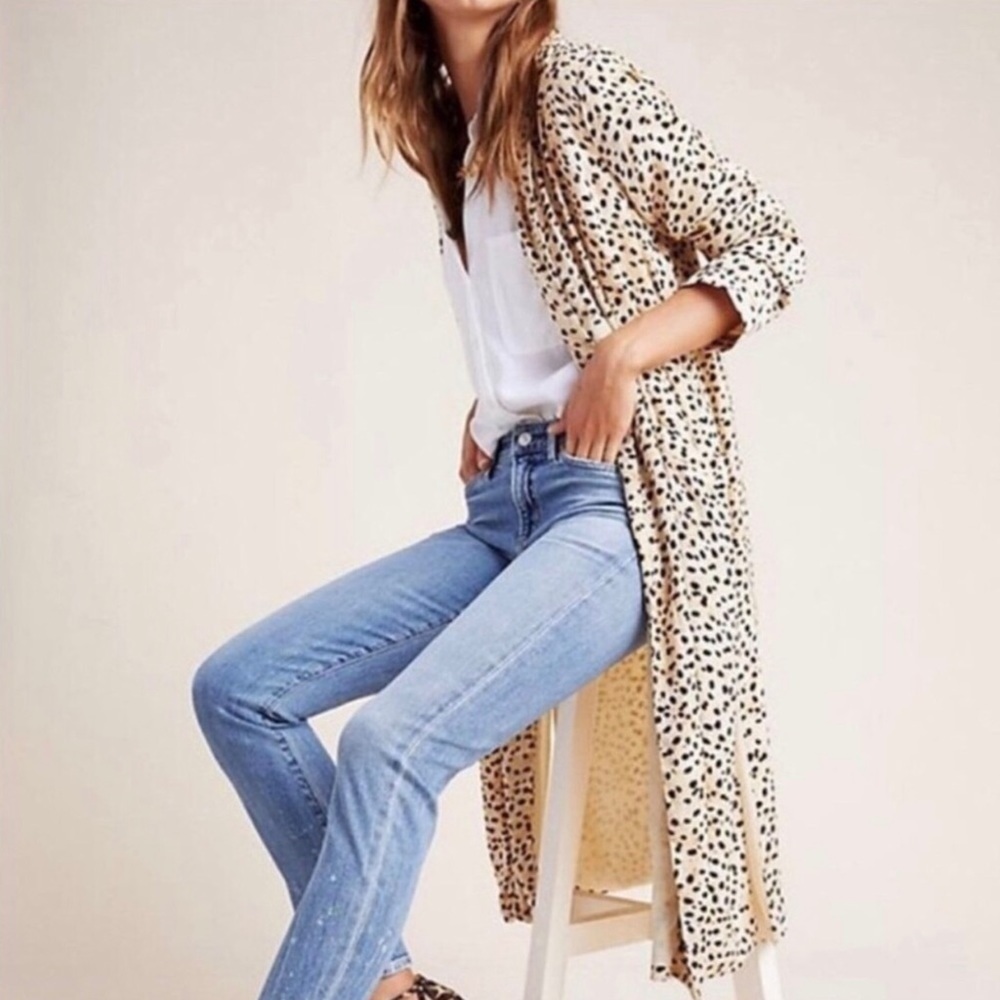 Cupcakes & Cashmere Arianne Leo Dot Duster Coat Kimono Latte Size XS Leopard